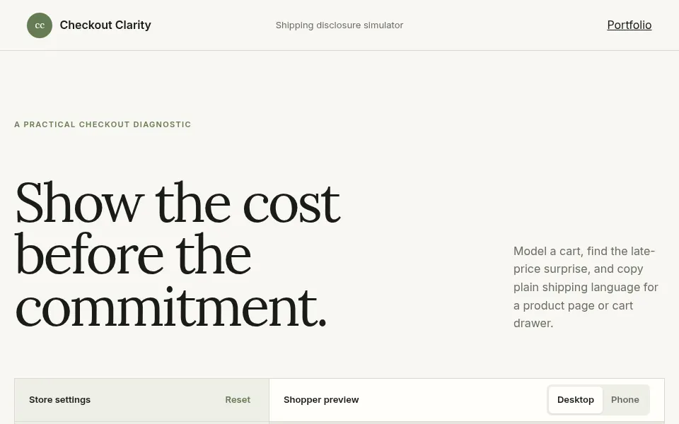 Checkout Clarity shipping disclosure simulator