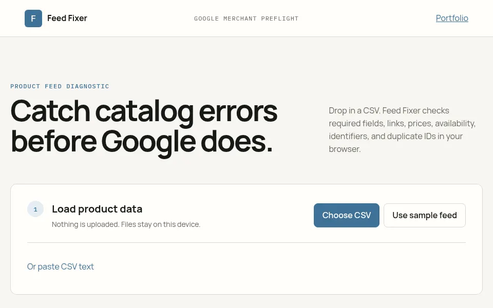 Feed Fixer product data preflight