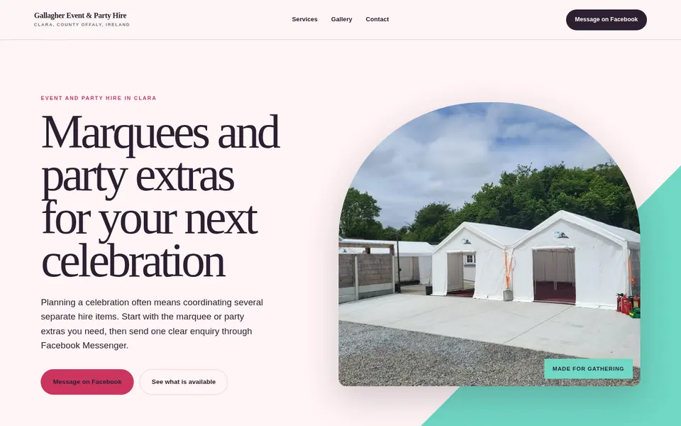 Gallagher Event and Party Hire website