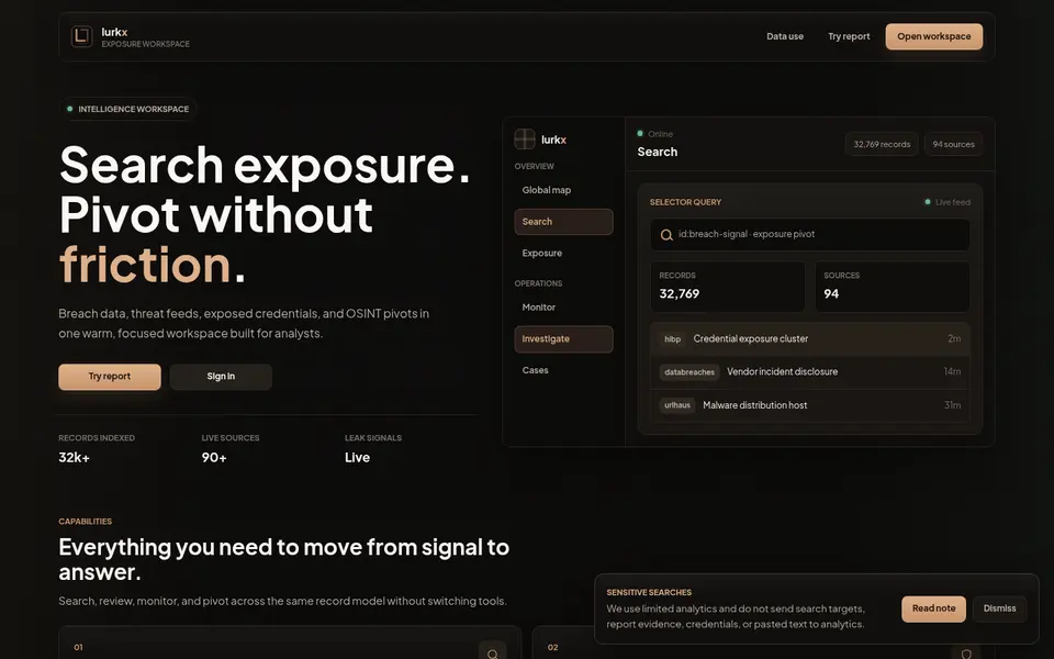 Lurkx exposure intelligence workspace